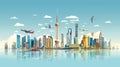 Urban Landscape With Tall Buildings and Airplanes