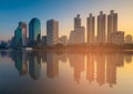 City office building with reflection over water lake Royalty Free Stock Photo