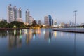 City office building view with reflection over public park Royalty Free Stock Photo