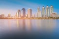 City office building water front and reflection, with blue sky background Royalty Free Stock Photo