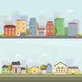 City outdoor day landscape house and street buildings outdoor cityspace disign vector illustration modern flat Royalty Free Stock Photo