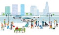 City overview with walkers in leisure time and traffic Royalty Free Stock Photo