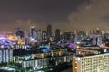 City panorama Bangkok by night with storm. Skyscrapers of Thailand Royalty Free Stock Photo