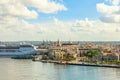 City panorama and big cruise ship docked in port of Havana