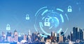City panorama with cybersecurity interface Royalty Free Stock Photo