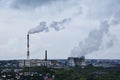 City panorama. View of the pipes of the thermal power plant. Royalty Free Stock Photo