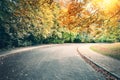 City park alley at sunny autumn day Royalty Free Stock Photo