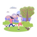 City park character sportive couple man and woman jogging and running isolated on white flat vector illustration. Royalty Free Stock Photo