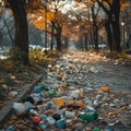 A city park covered in litter and waste Royalty Free Stock Photo