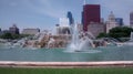 City park fountain water flowing beautiful blue sky Royalty Free Stock Photo