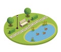 City Park Isometric Round Composition