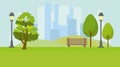 City park. Landscape on the background of tall houses Royalty Free Stock Photo