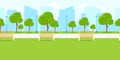 City park landscape, horizontal seamless background. Vector urban life illustration. Summer or spring cityscape