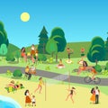 City park landscape. People enjoying being outside, doing sport Royalty Free Stock Photo