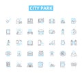 City park linear icons set. Greenery, Playground, Wildlife, Picnic, Trails, Relaxation, Scenery line vector and concept