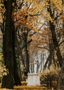 City park with medieval monuments in the autumn Royalty Free Stock Photo