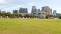 City park near San Diego county civic center in downtown, California coast, USA. Urban skyline, skyscrapers in Gaslamp Quarter. Royalty Free Stock Photo