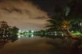 City park in the night with a resting place. The landscape of th