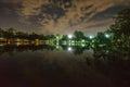 City park in the night with a resting place. The landscape of th