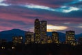 City Park Pavilion and the Denver Skyline seen from Ferril Lake Royalty Free Stock Photo