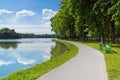 A city park pond shore alley. Royalty Free Stock Photo