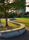 City park in sunrise light. Beautiful urban city park at sunny day in Vancouver Royalty Free Stock Photo