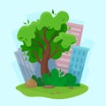 City park tree concept with skyscrapers background. Royalty Free Stock Photo