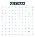 City park vector line icons set. Park, City, Green, Recreation, Outdoors, Bench, Grass illustration outline concept