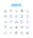 City park vector line icons set. Park, City, Green, Recreation, Outdoors, Bench, Grass illustration outline concept