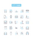 City park vector line icons set. Park, City, Green, Recreation, Outdoors, Bench, Grass illustration outline concept