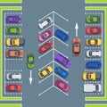 City parking top view. Park spaces for cars, car parking zone vector illustration