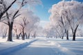 A city parks icy trees create a backdrop with space for text