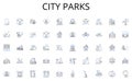 City parks line icons collection. Synergy, Partnership, Unity, Trust, Cohesion, Cooperation, Alliance vector and linear