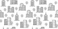 City pattent, town background, hotel buildings and skyscrapers line icon. House and trees, architecture wallpaper design