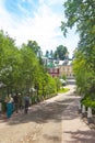 The city of Pechora. The Holy Dormition Pskov-Pechersk Monastery. The `Bloody Way` road` Royalty Free Stock Photo