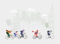 City people riding bikes. Eco environmental illustration, healthy life style, modern life, commute to work. Collection of illustra