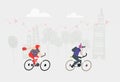 City people riding bikes. Eco environmental illustration, healthy life style, modern life, commute to work. Collection of illustra