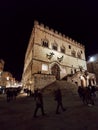 The city of Perugia, view by night of the center sqaure of old town, Italy