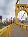 Bridge to downtown of city Pittsburgh on sunset PA USA