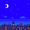 Pixel City Skyline At Night