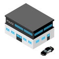 City police station department building and police car. Isometric view