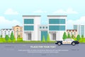 City police station with place for text - modern vector illustration
