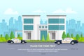 City police station on urban background - modern vector illustration Royalty Free Stock Photo