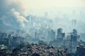 a city polluted with smoke and rubble