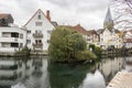 city pond in Paderborn with island of trees Royalty Free Stock Photo
