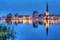 City port of Rostock by night