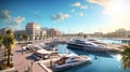 City port: sea view, a port area with yachts and modern architecture