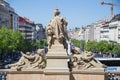 City Prague, Czech Republic. Art museum statue with woman. 2019. 25. April. Travel photo