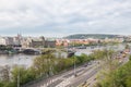 City Prague, Czech Republic. Old buildings and street view. Vltava river and bridge. Travel photo 2019. 26. April
