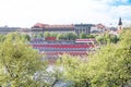 City Prague, Czech Republic. Old  buildings and street view. Vltava river with ship. Travel photo 2019. 26. April Royalty Free Stock Photo